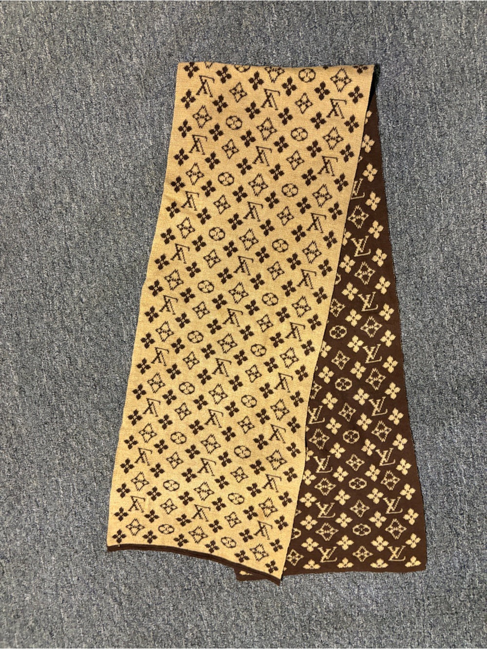 Louis Vuitton Beige & Brown Monogram Reversible Scarf
